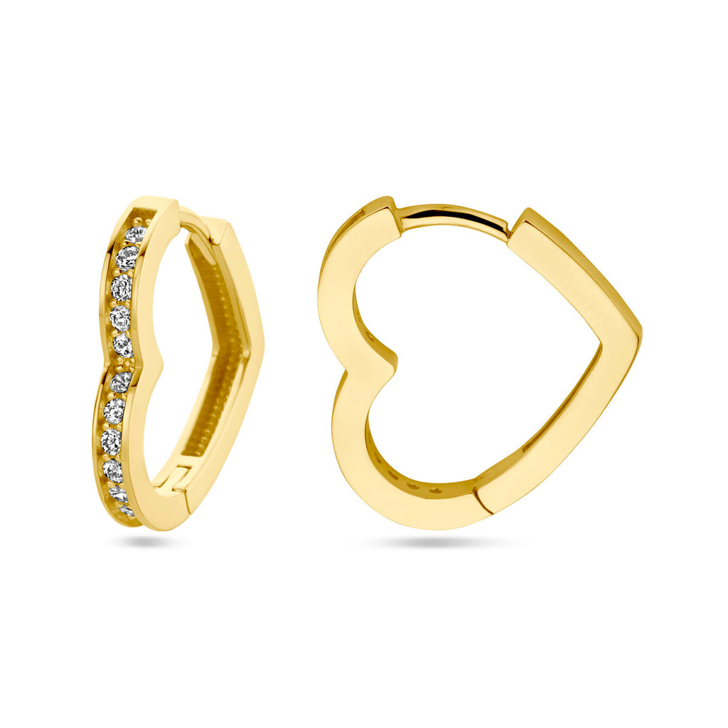 oorringen hart en zirkonia 14K geelgoud