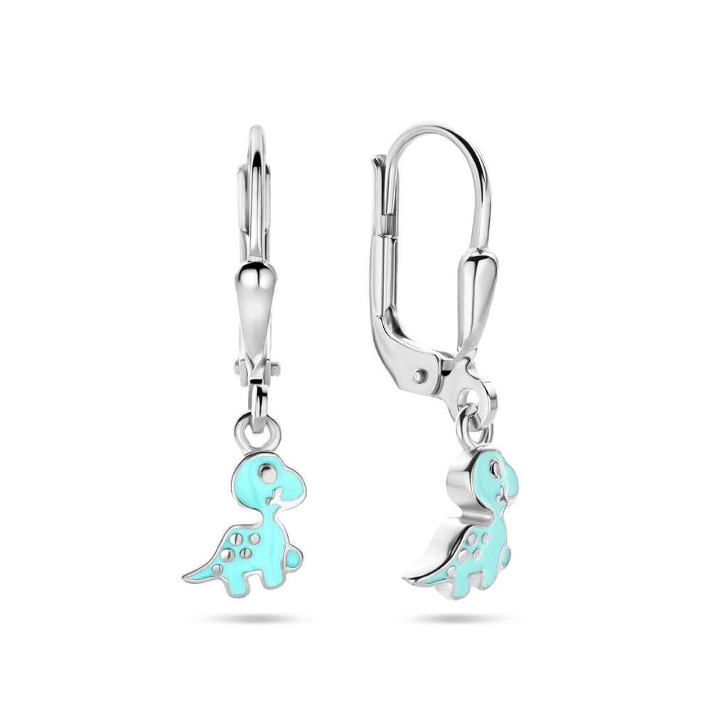 oorhangers emaille dino brisur haak 23 mm zilver gerhodineerd