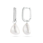oorringen paperclip barok parel en zirkonia zilver gerhodineerd