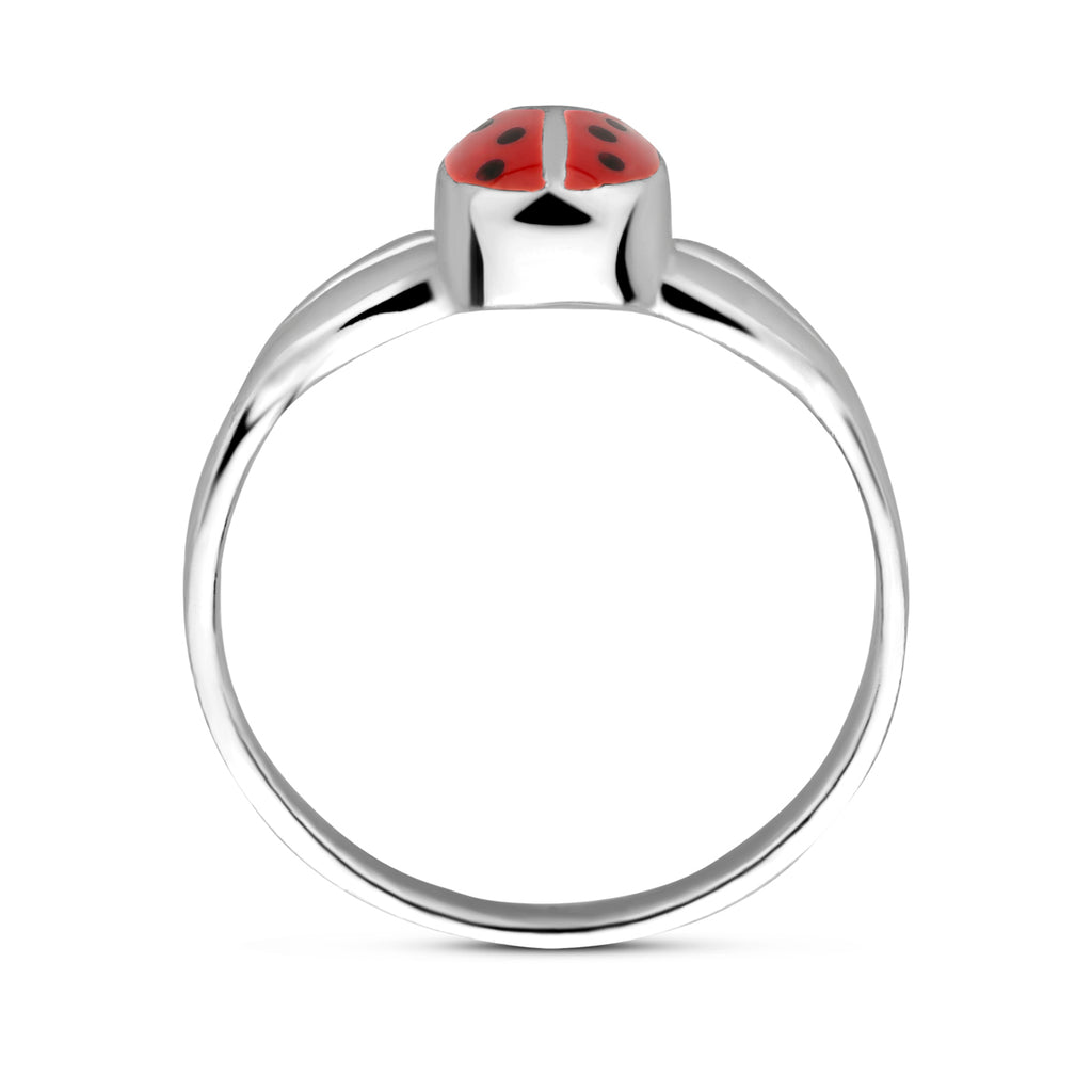 ring lieveheersbeestje emaille zilver wit
