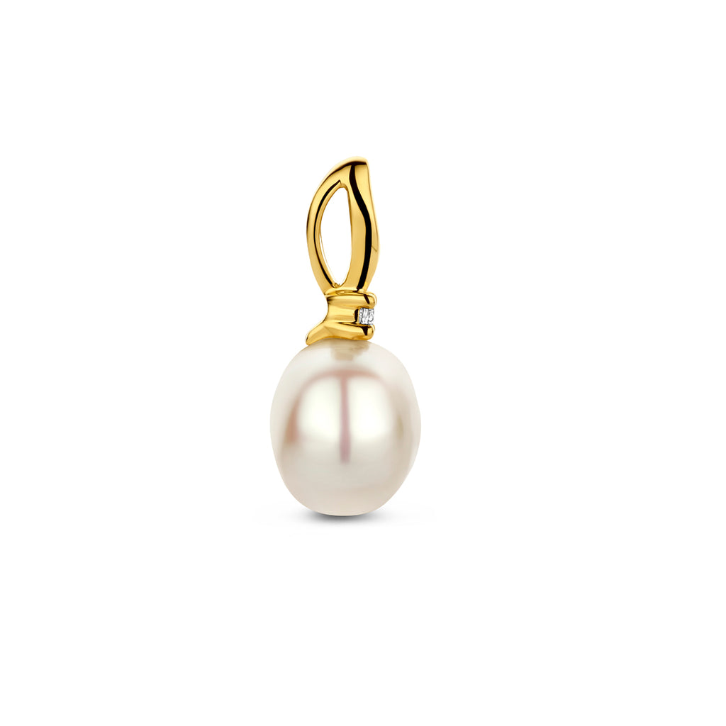 Anhänger Perle und Diamant 0,02ct H P 17,5mm 14K Gelbgold