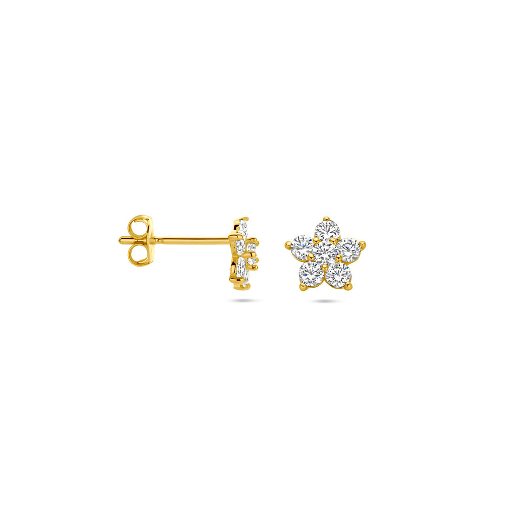 oorknoppen bloem zirkonia 14K geelgoud