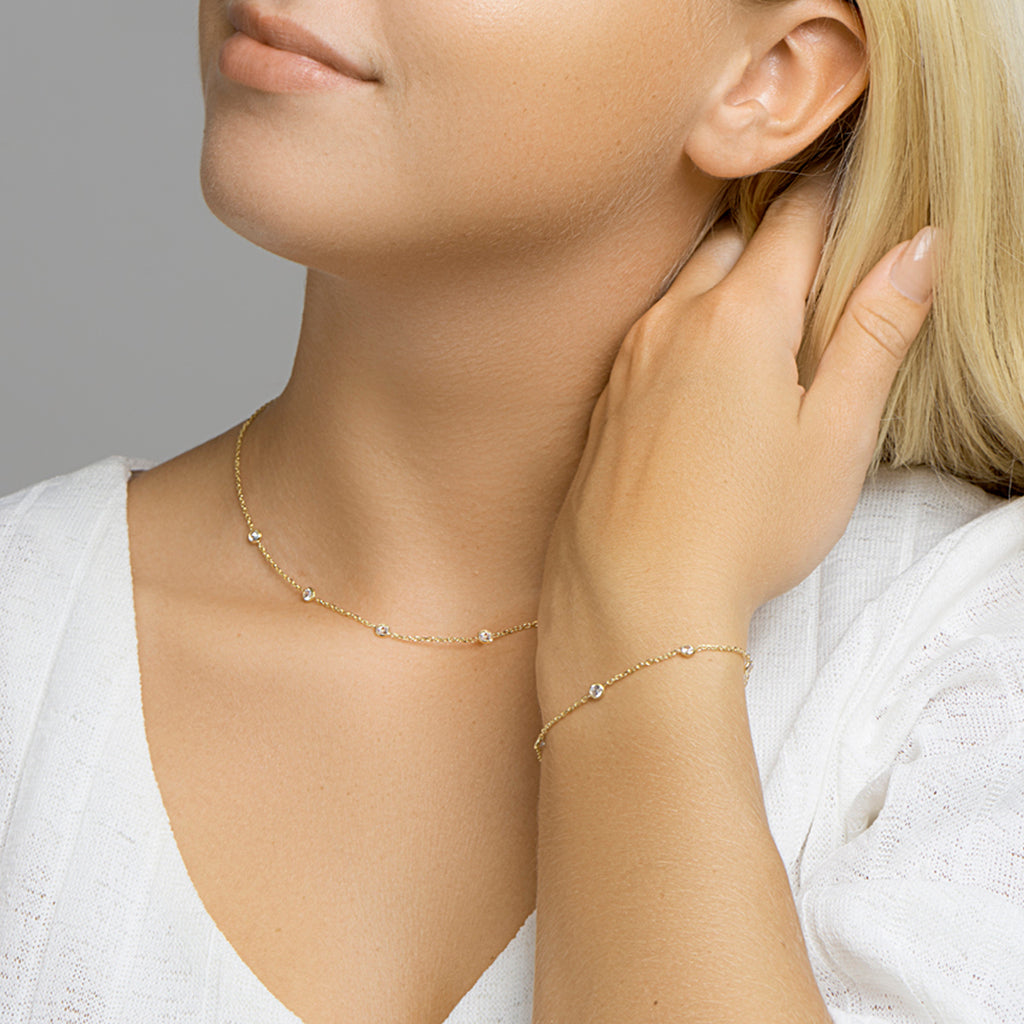 Halskette Zirkonia 40 + 4 cm 3 Micron Silber vergoldet (gelb)