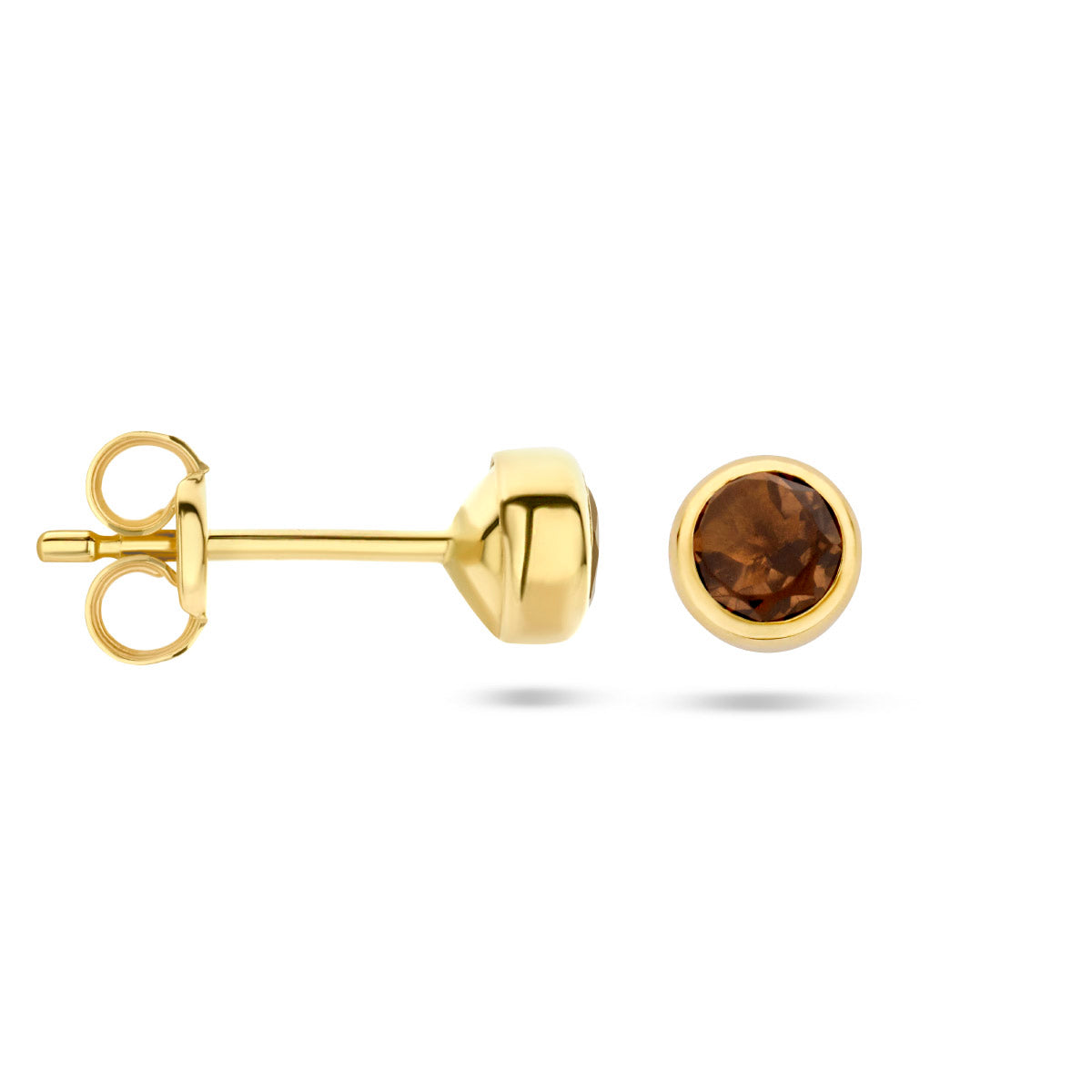 Ohrstecker Rauchquarz 4,5 mm 14K Gelbgold
