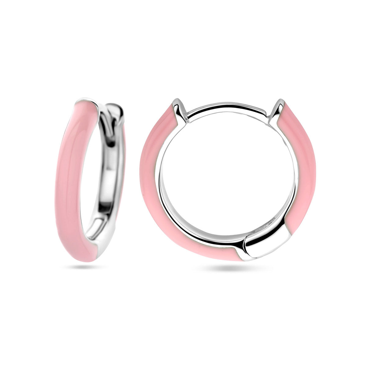 klapoorringen roze emaille zilver gerhodineerd