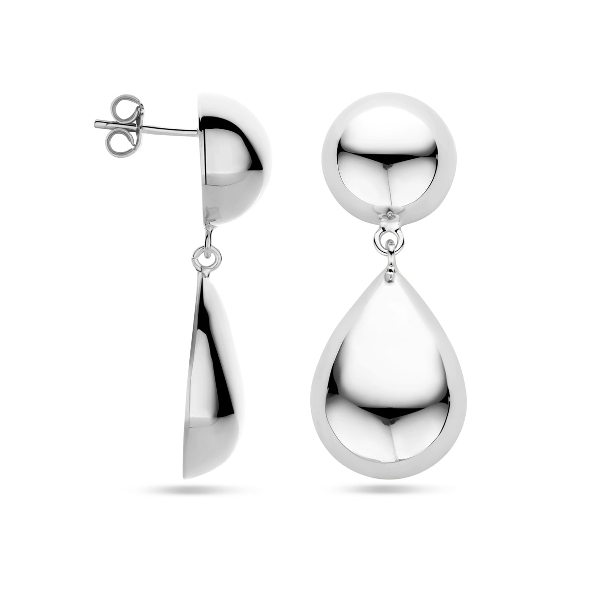 Ohrhänger halbe Kugel und Tropfen 40 mm, rhodiniertes Silber