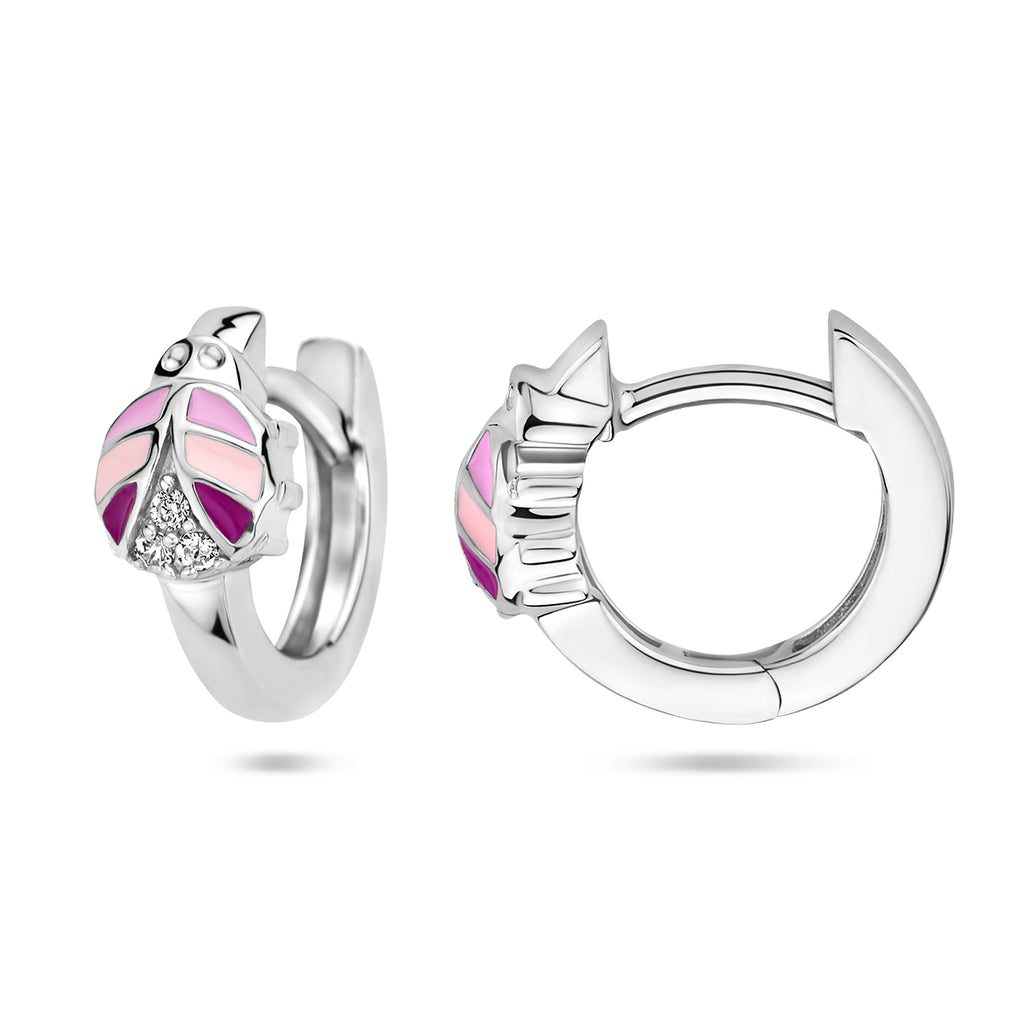 Klappohrringe Marienkäfer Zirkonia Emaille rhodiniertes Silber