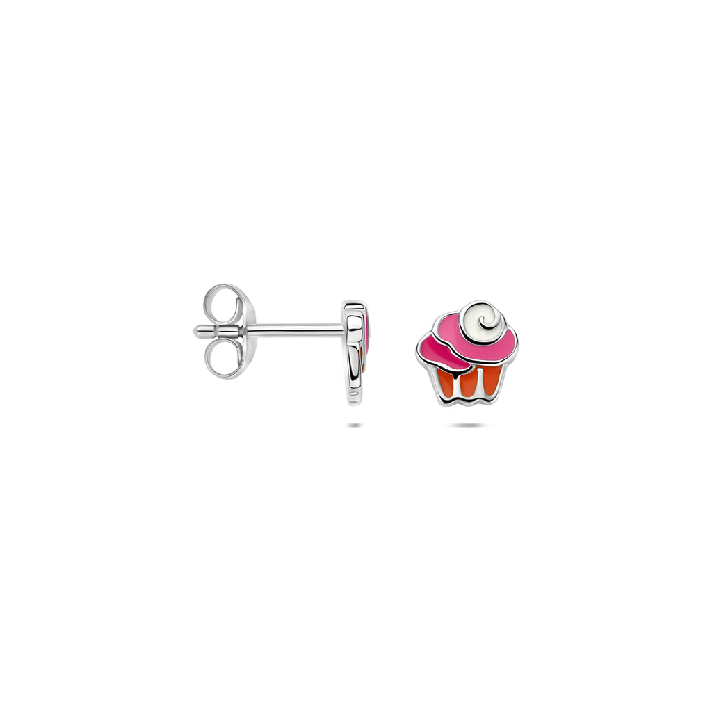 oorknoppen cupcake emaille zilver gerhodineerd