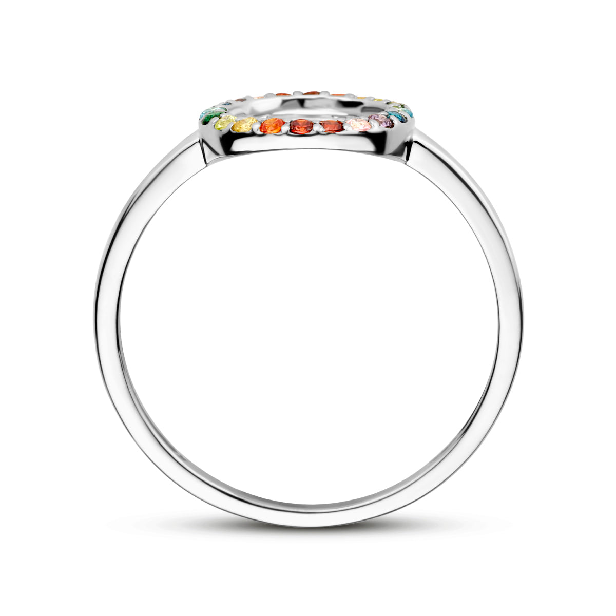Ring runder Regenbogen-Zirkonia-Silber rhodiniert