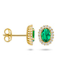 Ohrstecker grüner und weißer Zirkonia Halo 14K Gelbgold