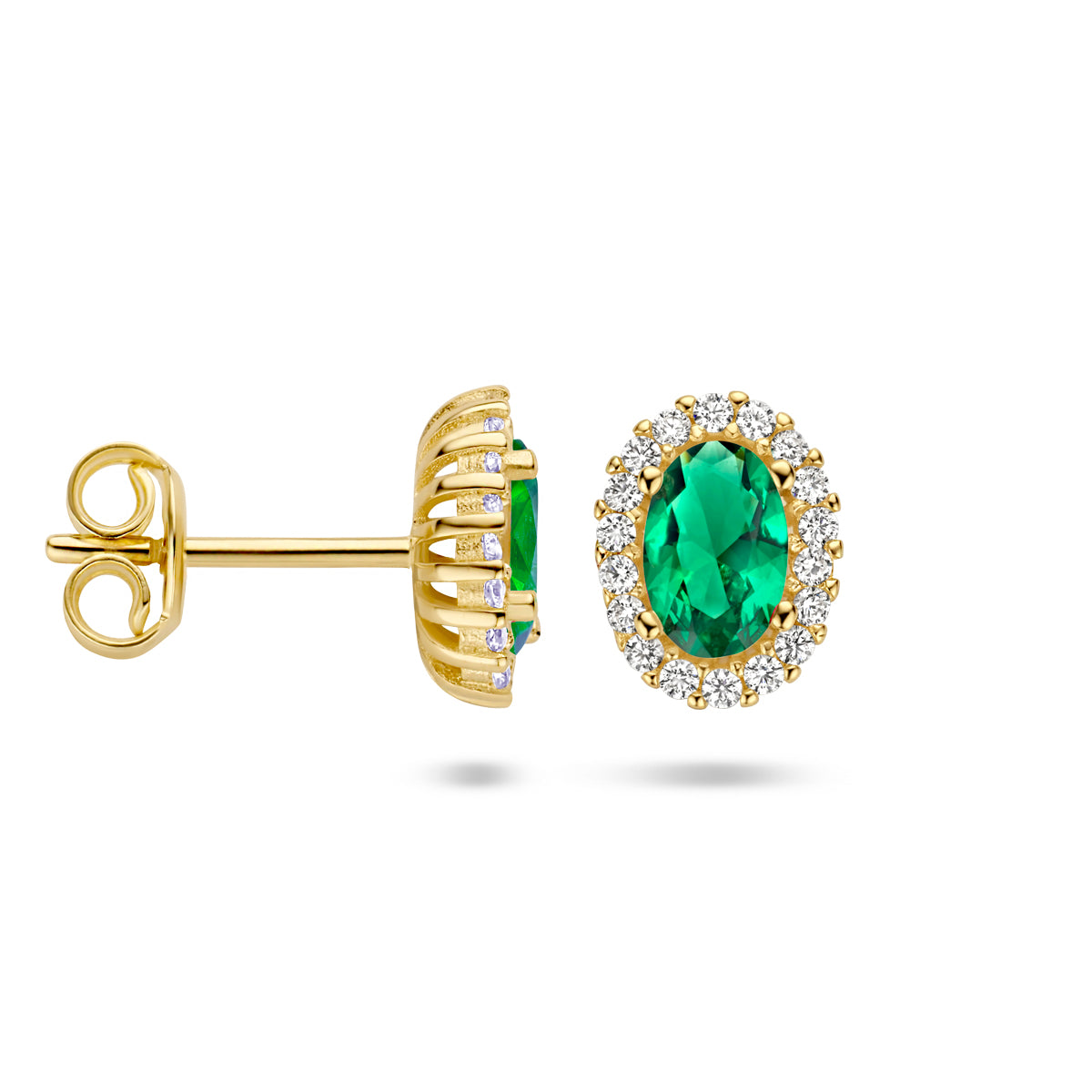 Ohrstecker grüner und weißer Zirkonia Halo 14K Gelbgold