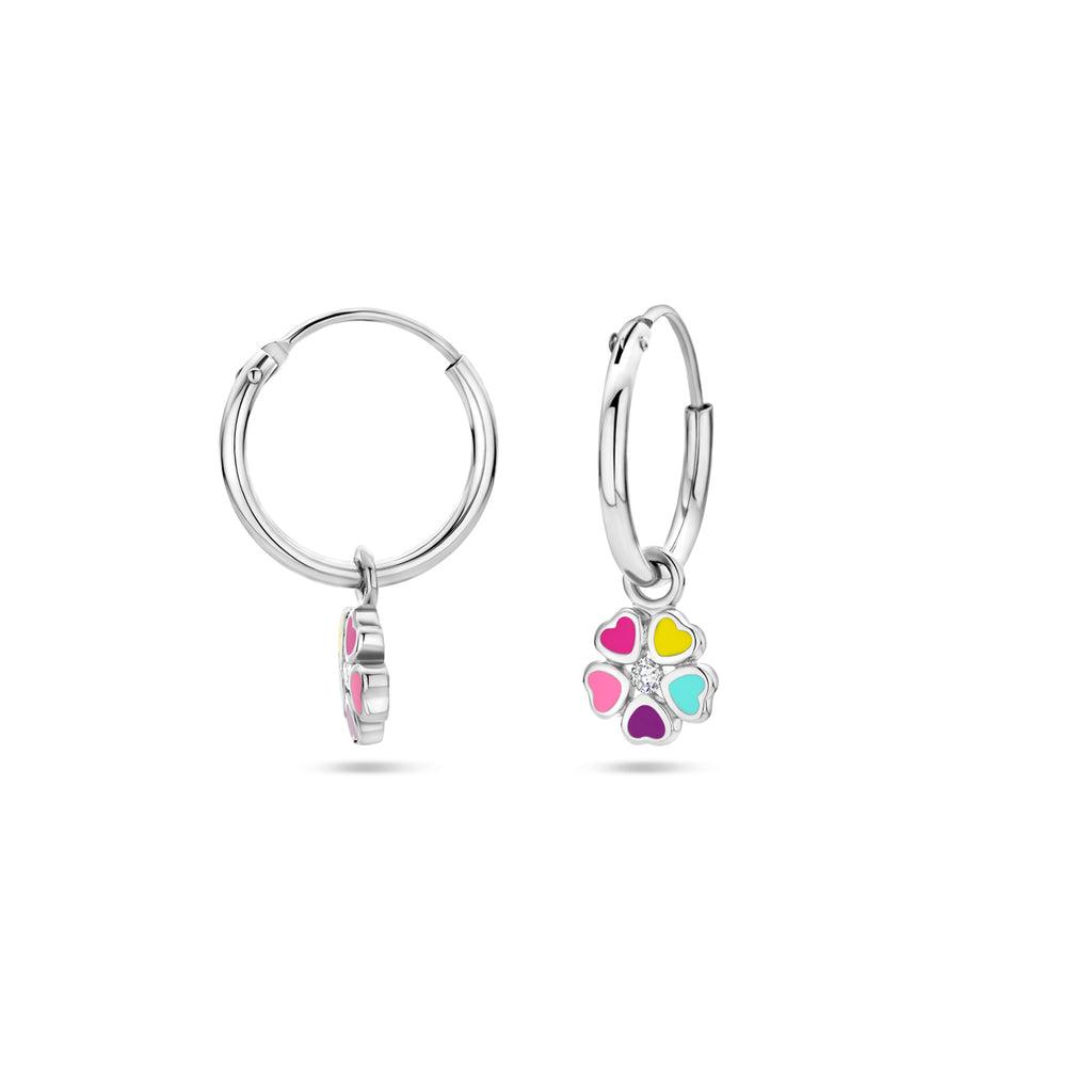 Ohrringe Blume Emaille Zirkonia rhodiniertes Silber