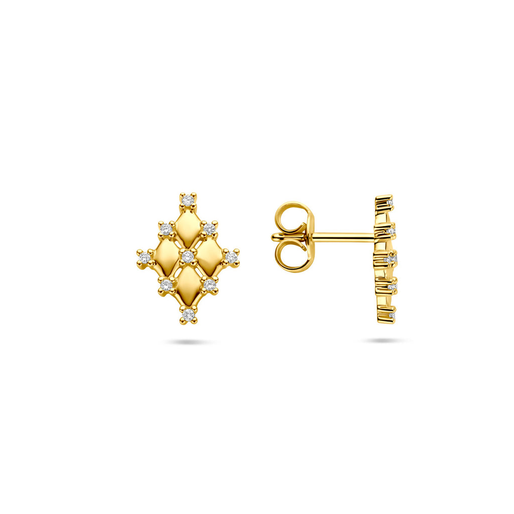 oorknoppen diamant 0.09ct (2x 0.045ct) h si 12 mm 14K geelgoud - ruit