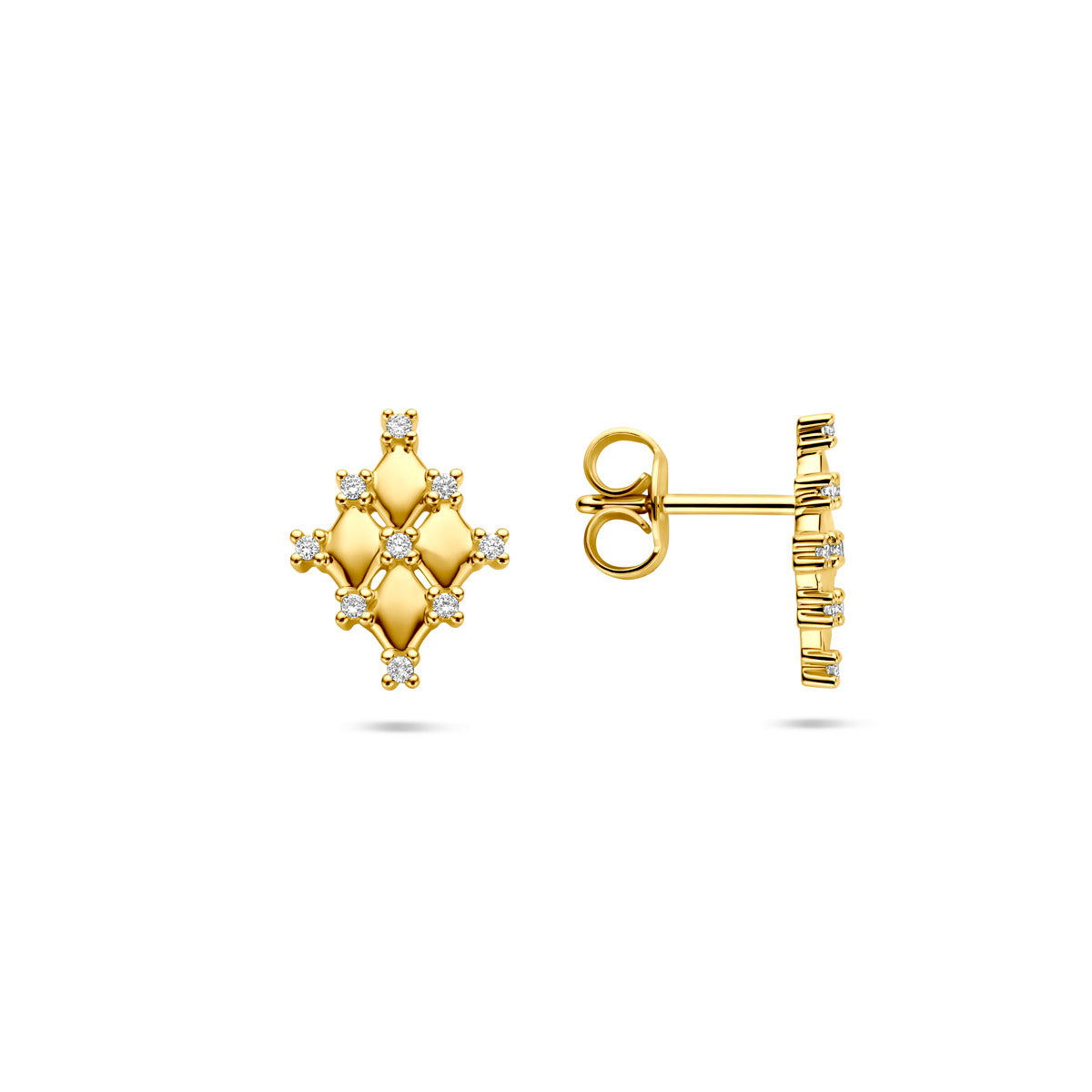 oorknoppen diamant 0.09ct (2x 0.045ct) h si 12 mm 14K geelgoud - ruit