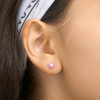 oorknoppen bloem en roze zirkonia zilver wit