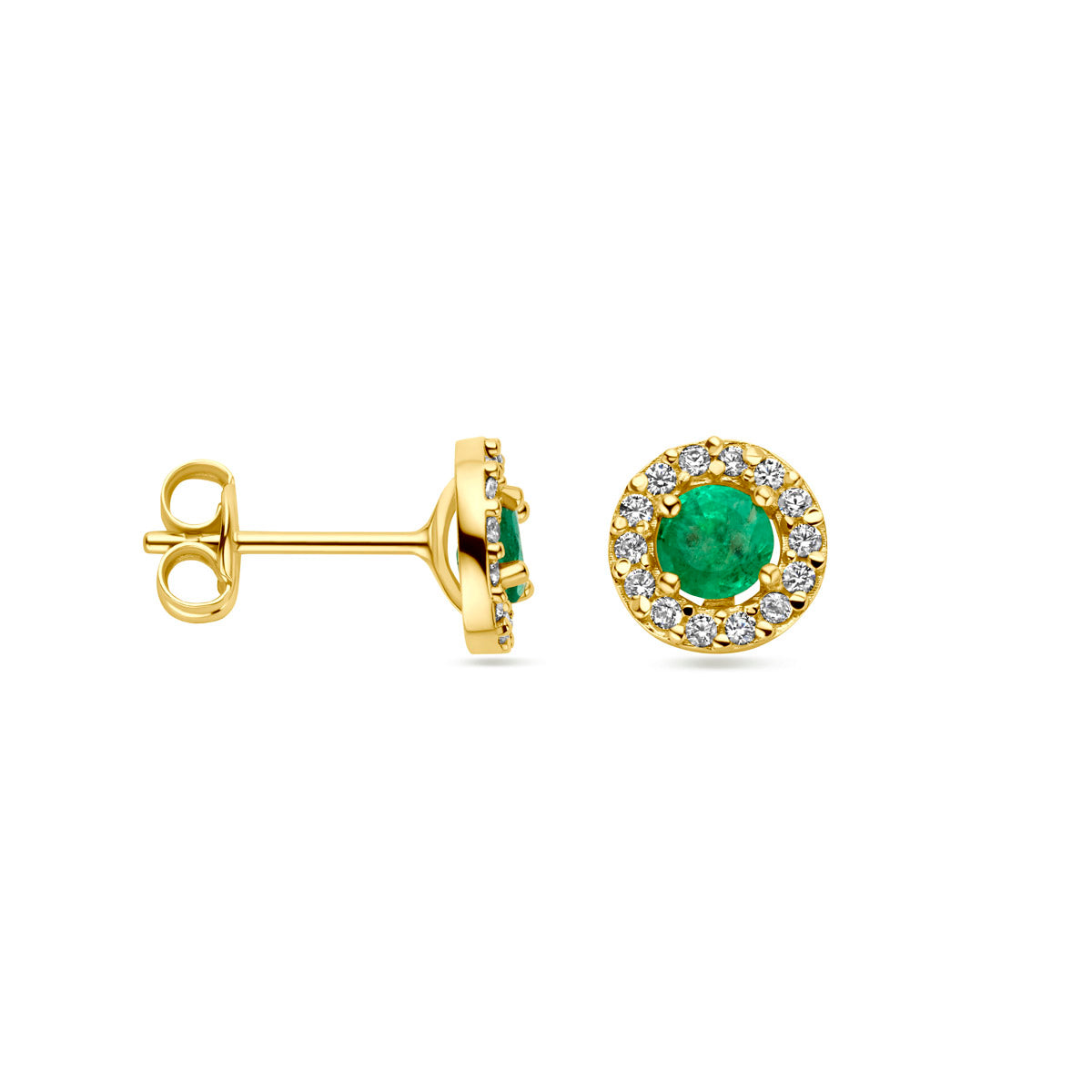 Ohrstecker Smaragd und Zirkonia 14K Gelbgold
