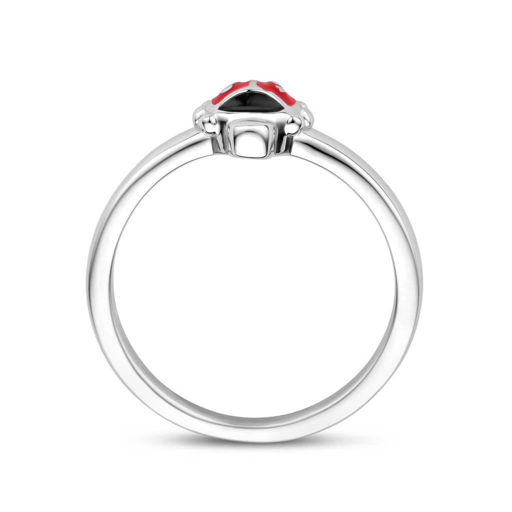 ring lieveheersbeestje emaille zilver gerhodineerd