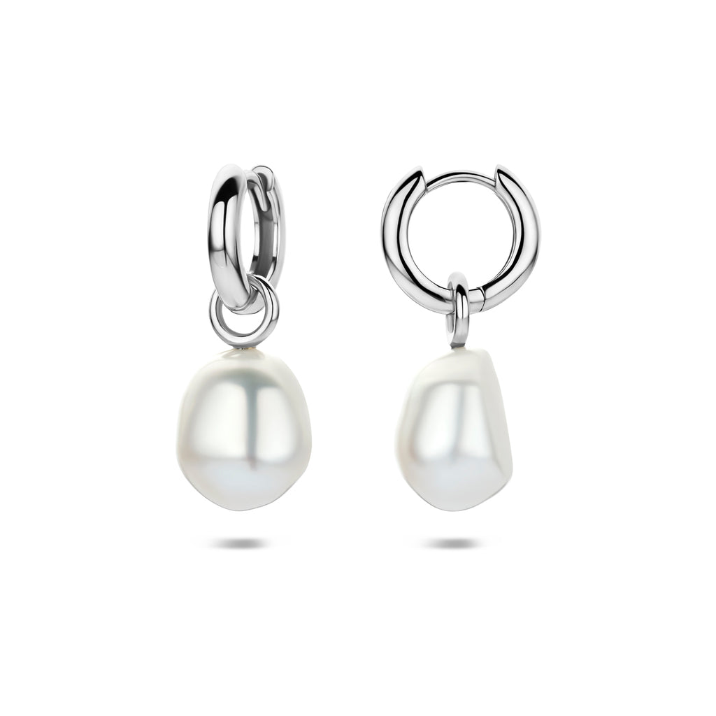 oorringen parel 25 mm zilver gerhodineerd