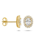 oorknoppen zirkonia halo 14K geelgoud