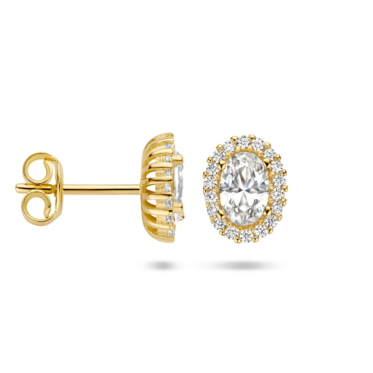 oorknoppen zirkonia halo 14K geelgoud