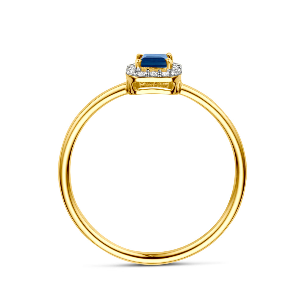 ring saffier en diamant 0.07ct h si 14K geelgoud
