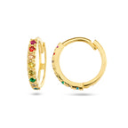 klapoorringen regenboog zirkonia 14K geelgoud