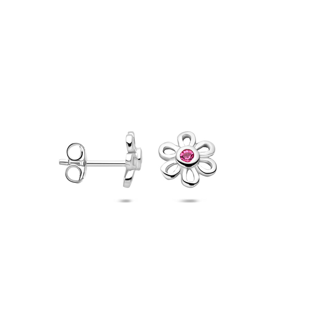 oorknoppen bloem zirkonia 8,5 mm zilver gerhodineerd