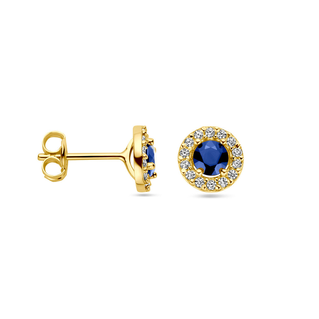 Ohrstecker Saphir und Zirkonia 14K Gelbgold