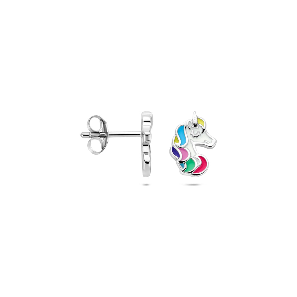 Ohrstecker Einhorn Emaille 10 mm rhodiniertes Silber