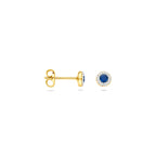 oorknoppen synth. swarovski en saffier 4,5 mm 14K geelgoud
