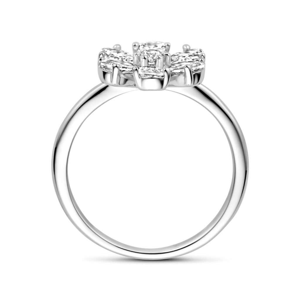 ring bloem wit zirkonia zilver gerhodineerd
