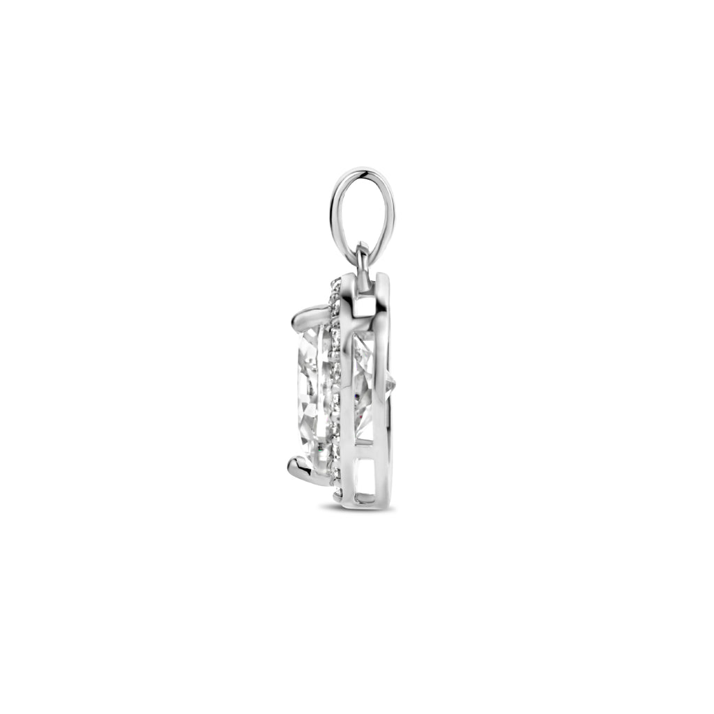 hanger hart zirkonia halo zilver gerhodineerd