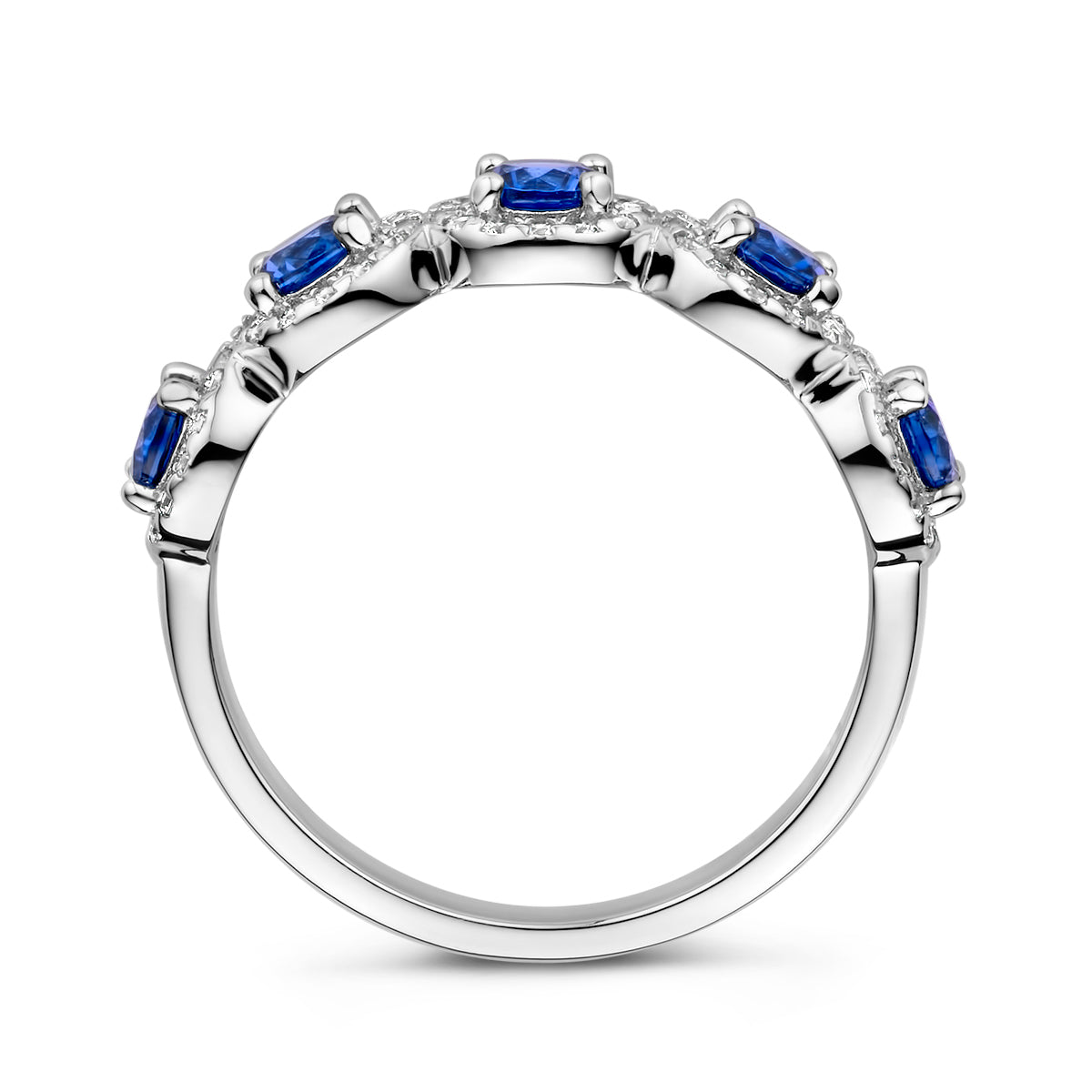 Ring saphirfarben und weißer Zirkonia Halo Silber rhodiniert