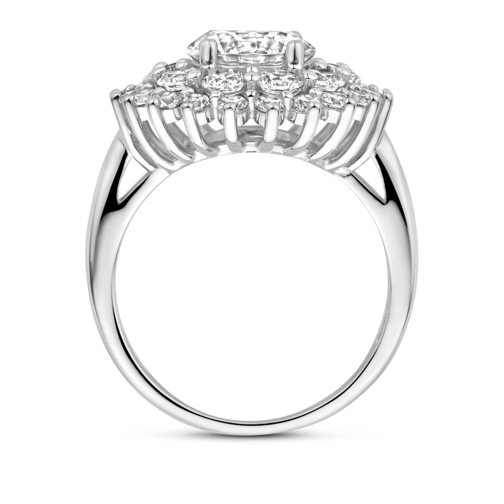 ring zirkonia halo zilver gerhodineerd