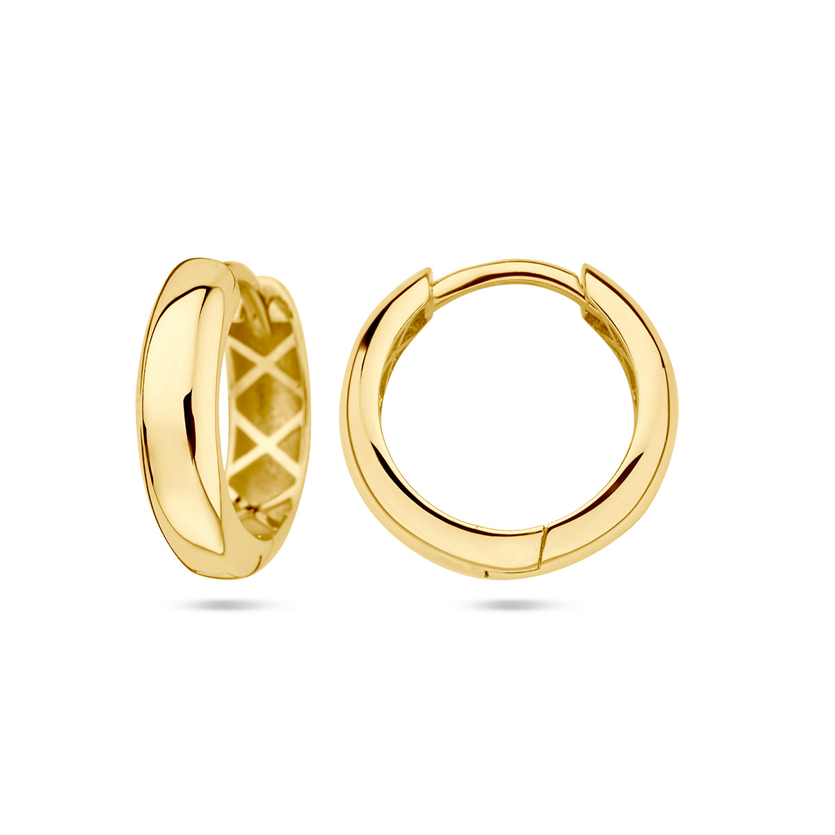 9 Karat Klappcreolen 14,5 mm halbrunder Schlauch 9K Gelbgold