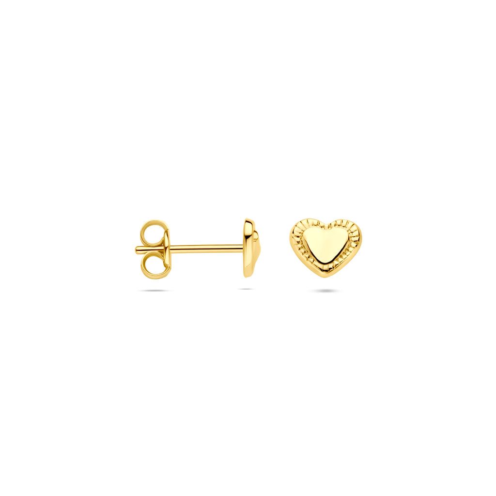 oorknoppen hartje poli/gediamanteerd 5 mm 14K geelgoud