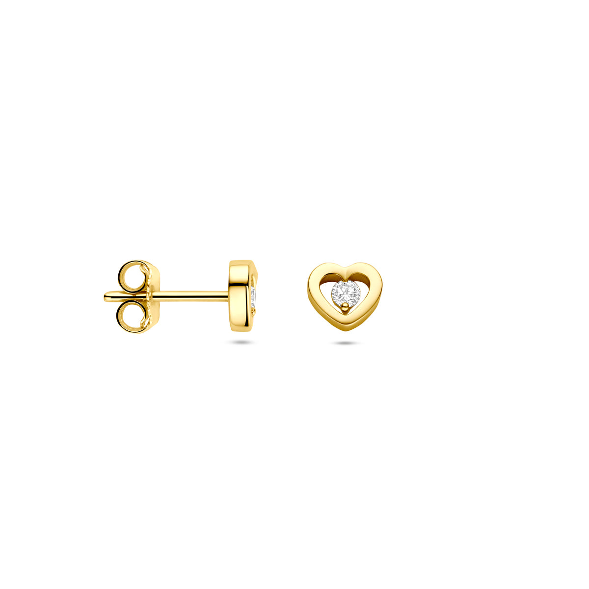 oorknoppen hartjes diamant 0.10ct (2x 0.05ct) h si 5,5 mm 14K geelgoud