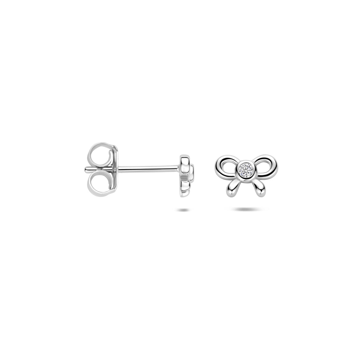 oorknoppen strik zirkonia 4,5 mm zilver gerhodineerd