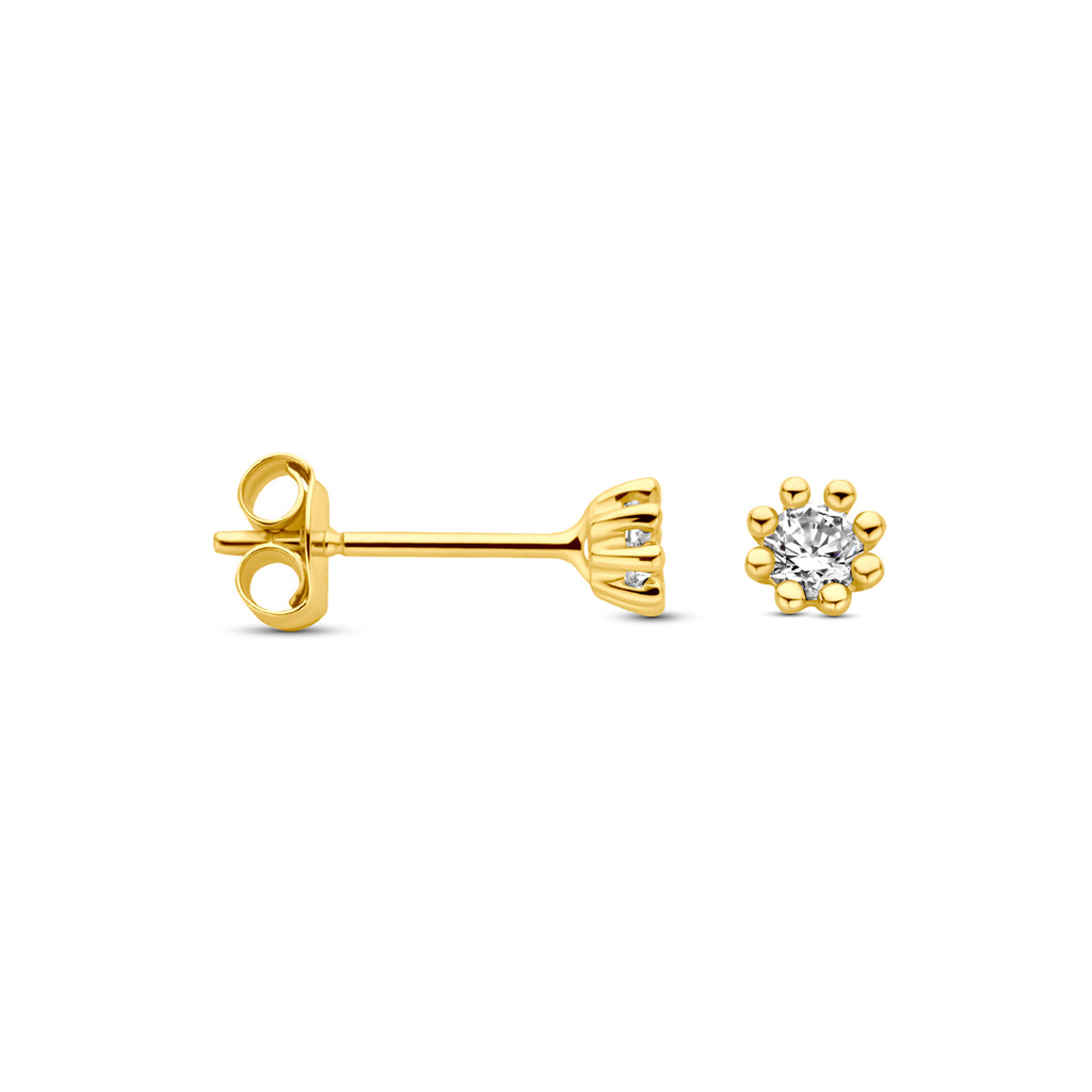 9k oorknoppen zirkonia 3,5 mm 9K geel
