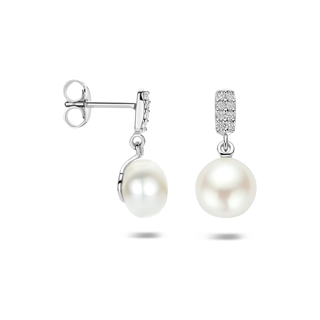 oorhangers parel en zirkonia zilver gerhodineerd