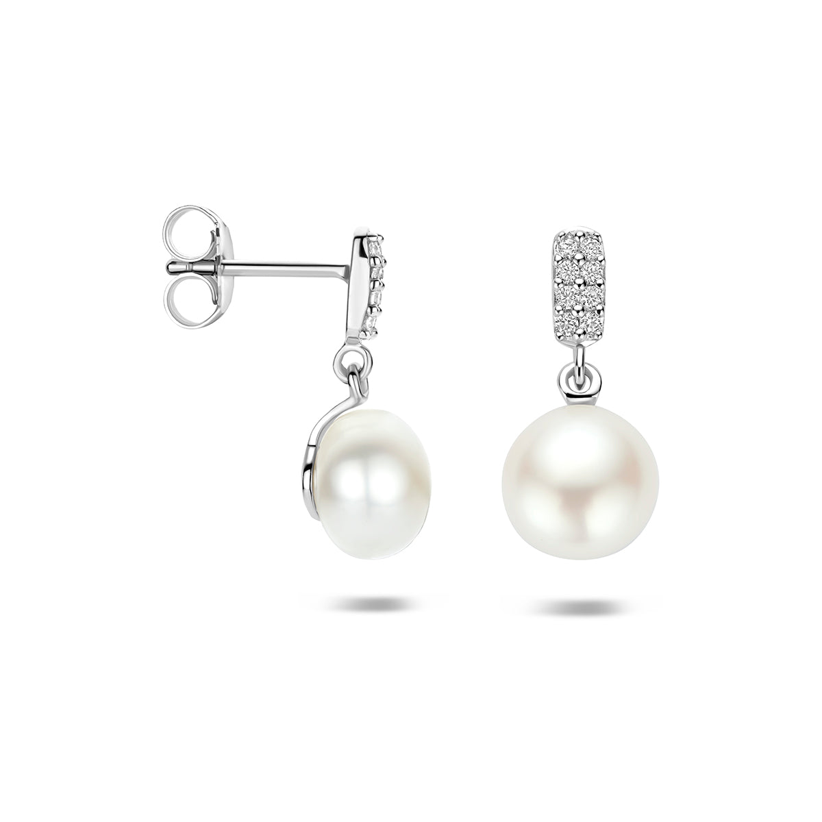oorhangers parel en zirkonia zilver gerhodineerd