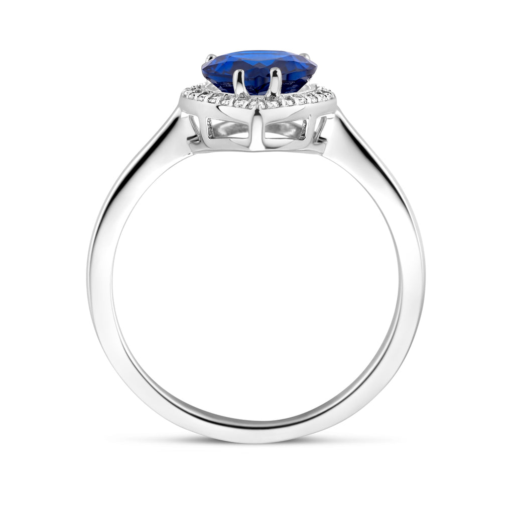Ring mit weißen und blauen Zirkonia-Halo-Silber rhodiniert