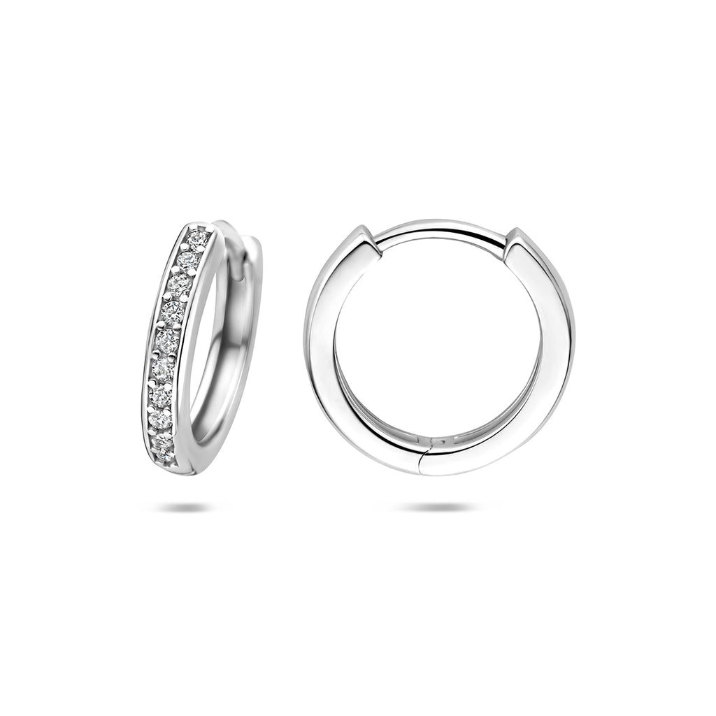 klapoorringen zirkonia 16 mm zilver gerhodineerd