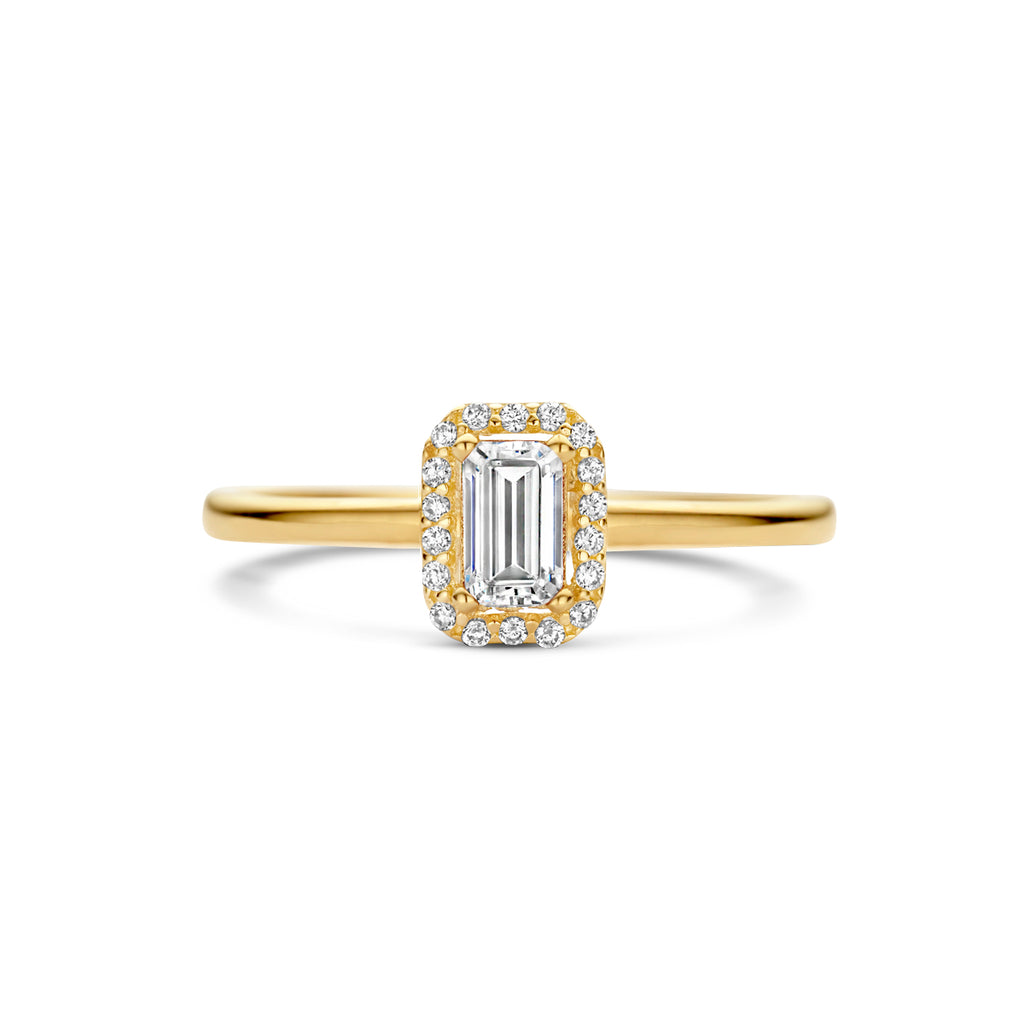 ring zirkonia halo 14K geelgoud
