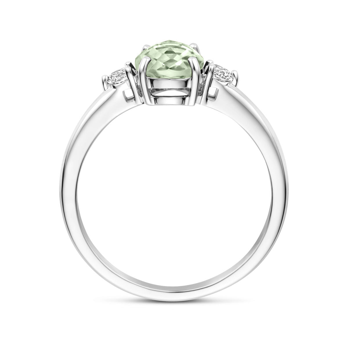 Ring grüner Amethyst und Zirkonia rhodiniertes Silber