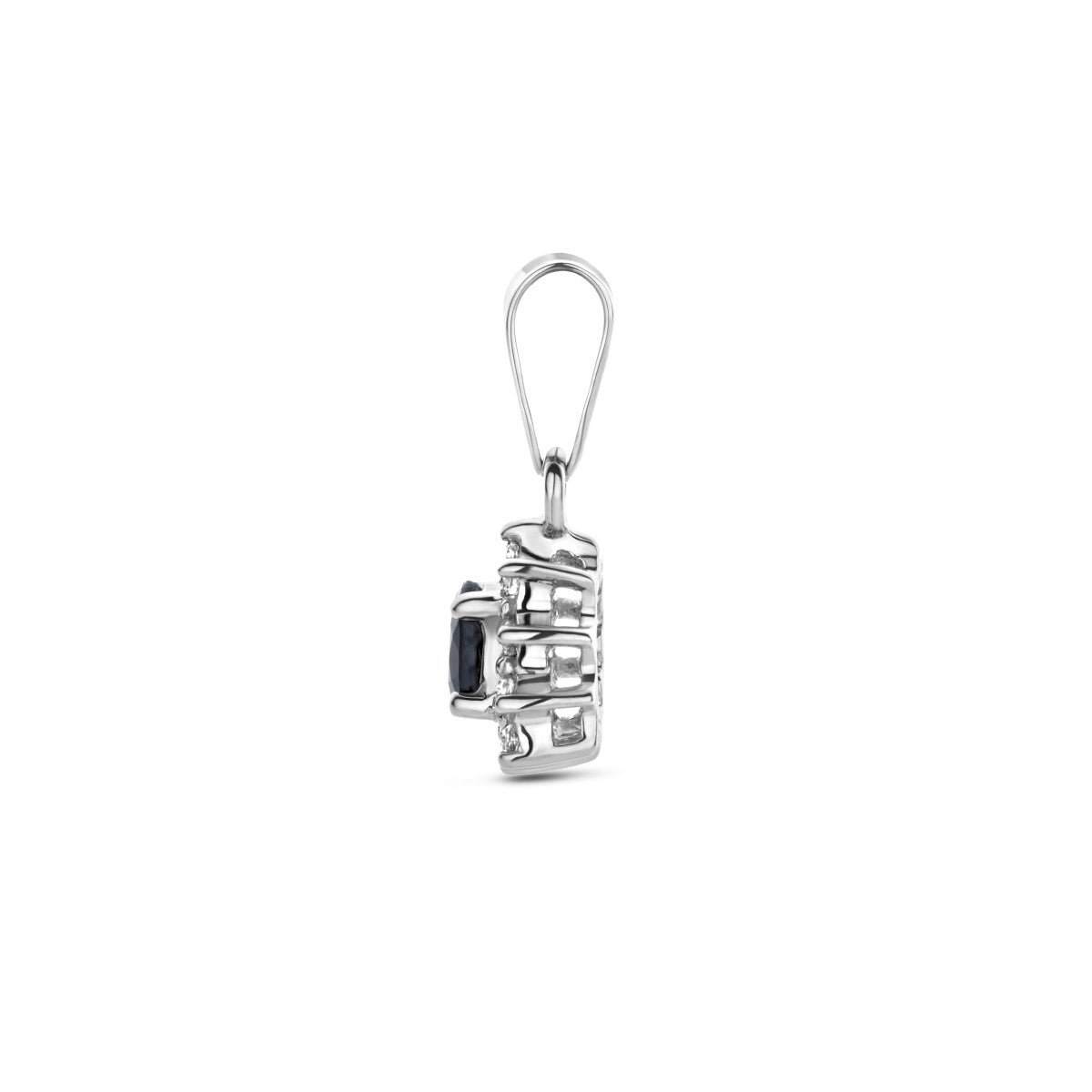 hanger saffier en zirkonia halo 10 mm 14K witgoud