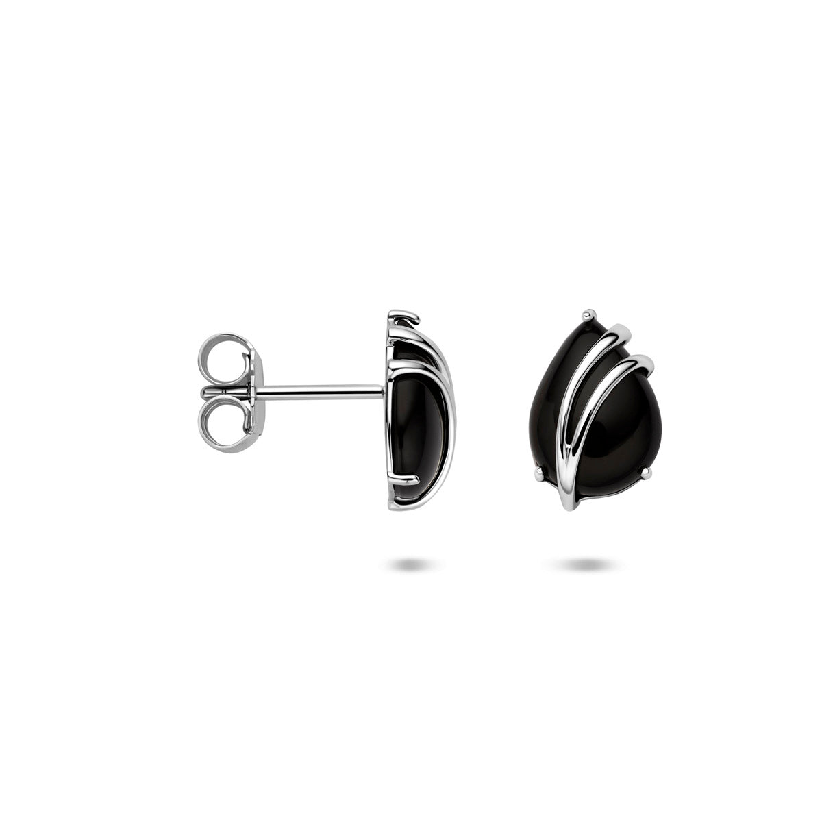 Ohrstecker Tropfen Onyx 11 mm Silber rhodiniert