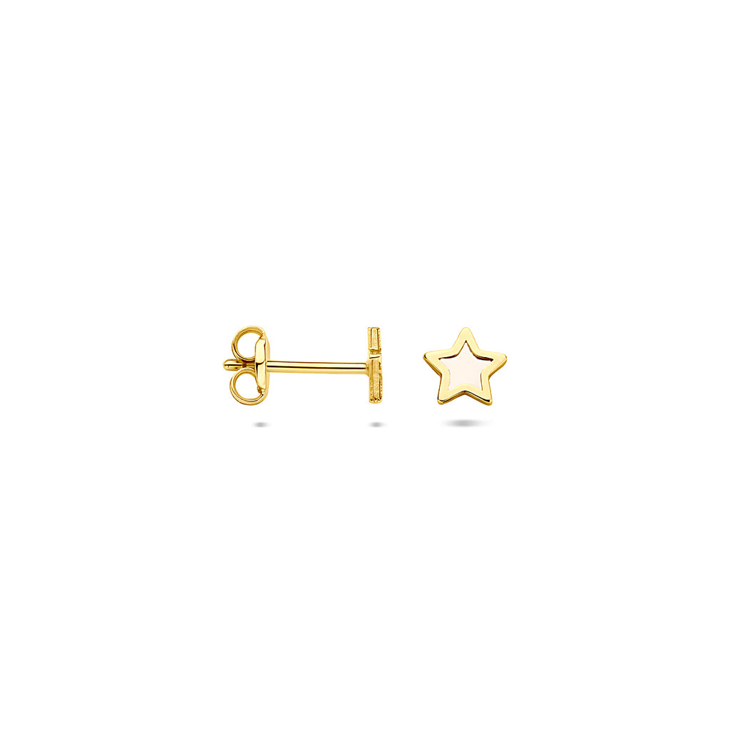 oorknoppen ster parelmoer 5 mm 14K geelgoud