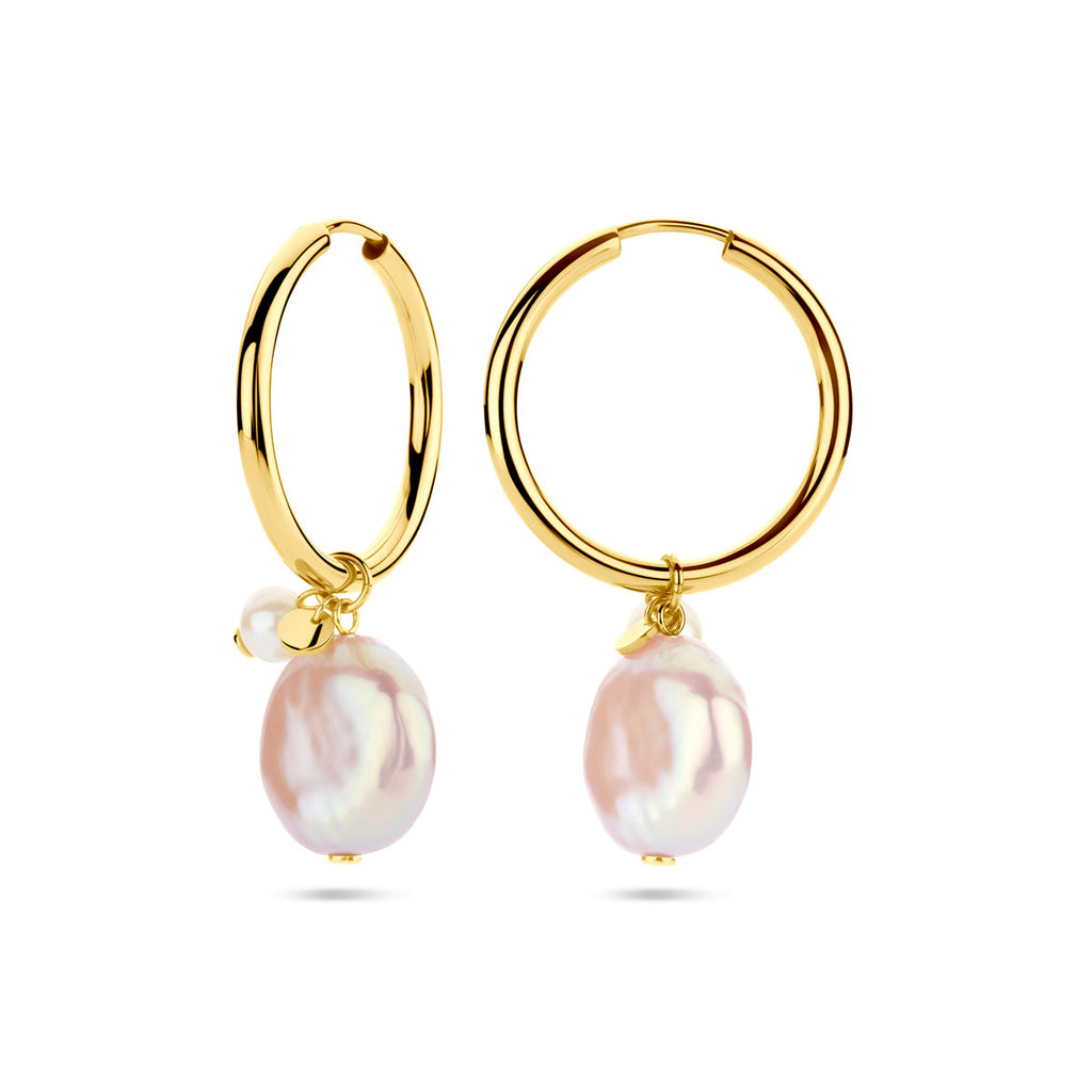 klapoorringen keshi en parel 36 mm 14K geelgoud