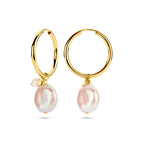 klapoorringen keshi en parel 36 mm 14K geelgoud
